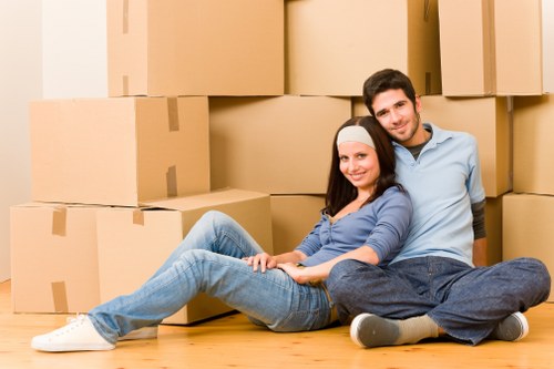 Furniture and boxes arranged for a local house removal in Mortlake