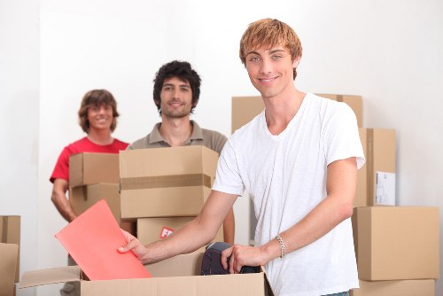 Staff checking moving equipment and insurance-backed service preparations
